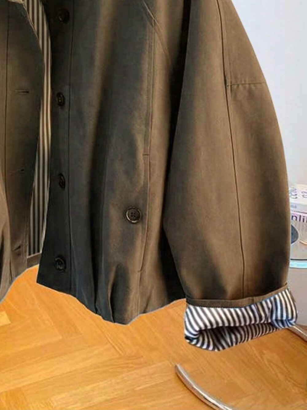 Brown Casual Women's Stand Collar Jacket - Picture 3 of 3